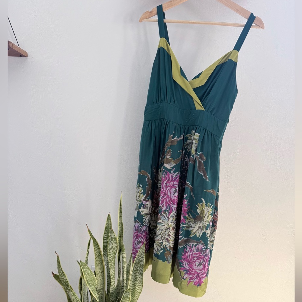 Maeve Teal Midi Dress with Pink Floral and Lime Trim